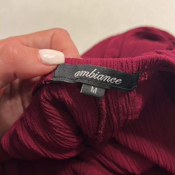 Ambiance Off Shoulder Ruffle Cranberry Dress - Picture 5 of 6